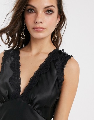 ASOS DESIGN satin cami with lace insert with tie back