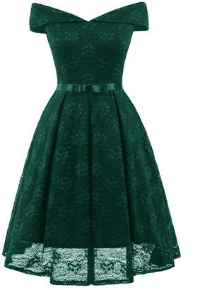 Shengdilu Women's Vintage 1950s Floral Lace Flare A-Line Dresses Shirtwaist Swing Skaters Evening Tea Dress XXL Green