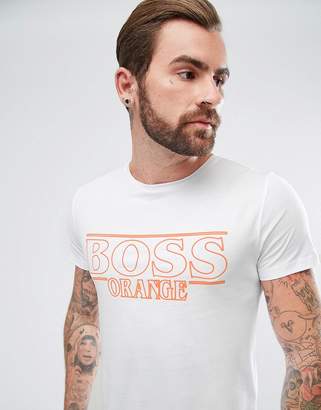 BOSS ORANGE By Hugo Boss Typical 1 Large Text Logo In T-Shirt In White