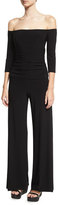 Thumbnail for your product : Norma Kamali Off-the-Shoulder Shirred Waist Coverup Jumpsuit, Black