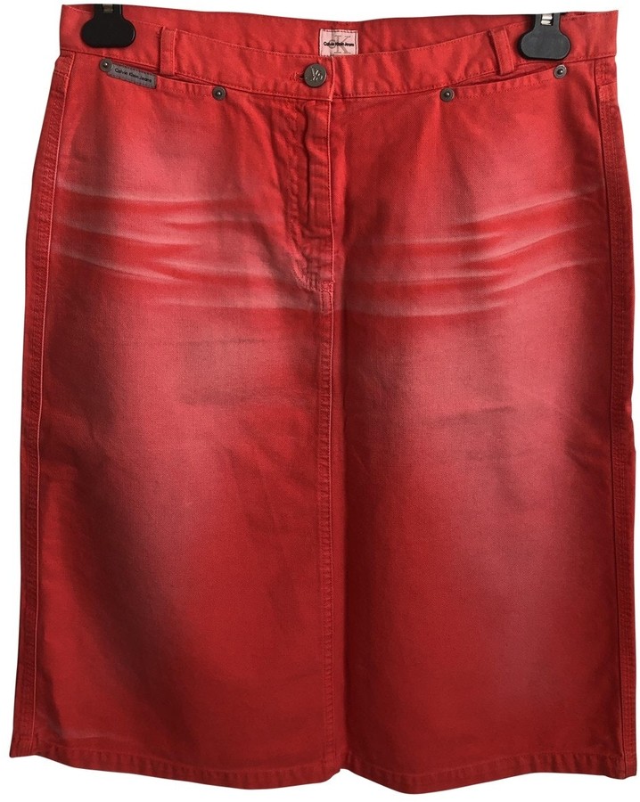 calvin klein red denim skirt