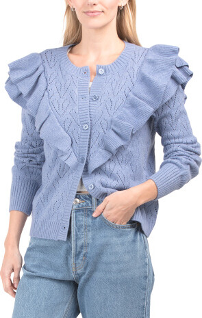 TJMAXX Fem Ruffle Shoulder Cardigan, Nylon/Polyester