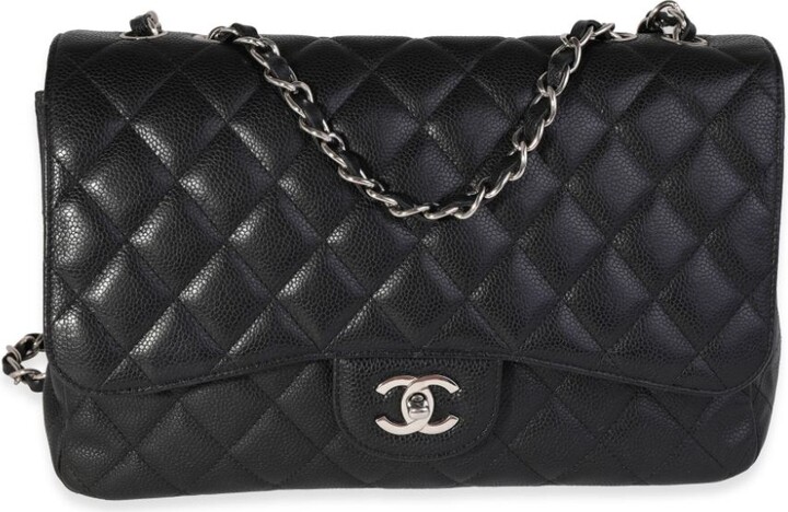 Chanel Handbag 2006-2008 Classic Caviar Jumbo Flap Black Leather