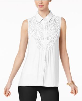 NY Collection Sleeveless Lace-Trim Blouse