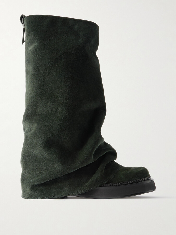 ATTICO Robin Layered Suede Knee Boots - Green