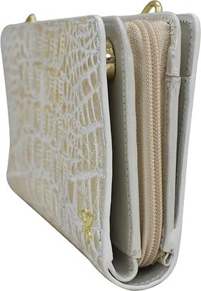 Anuschka Cell Phone Crossbody Wallet 1149 (Croco Embossed Cream Gold) Handbags