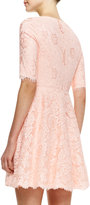 Thumbnail for your product : Monique Lhuillier ML Elbow-Sleeve Lace Cocktail Dress