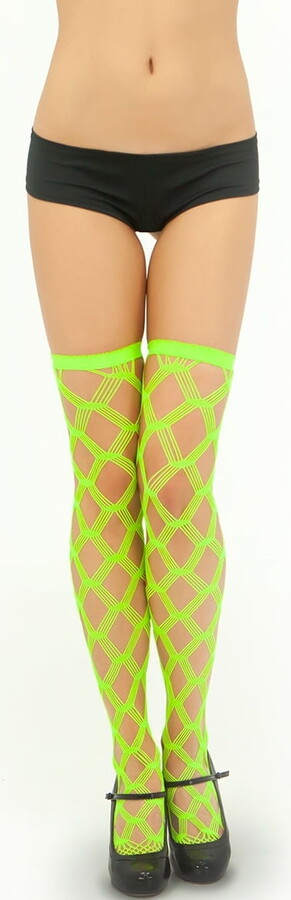 Music Legs Women’s Multi strands spandex diamond net thigh hi 4542-NEONGREEN