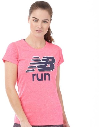 New Balance Womens Accelerate Heathered Graphic Running Top Alpha Pink Heather