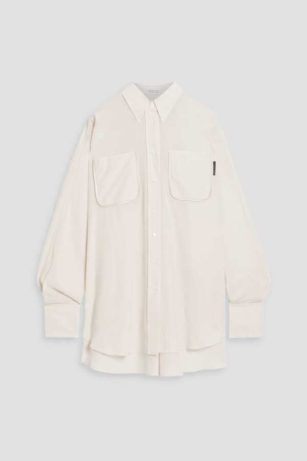 Brunello Cucinelli Bead-embellished silk crepe de chine shirt