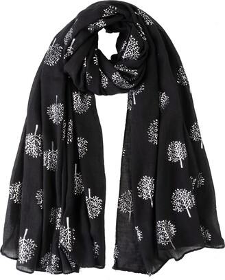 London Scarfs Glitter Mulberry Trees Scarf Women Foil Printed Tree Fashion Ladies Wrap (Mustard With White Tree Without Glitter)