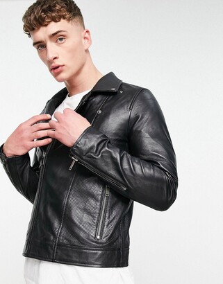 Bolongaro Trevor perforated panel leather biker jacket - ShopStyle