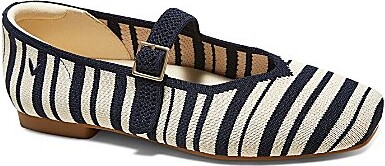 VIVAIA Margot Striped Stretch Knit Mary Jane Square Toe Flats