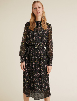 Marks and Spencer Ditsy Floral Midi Waisted Dress