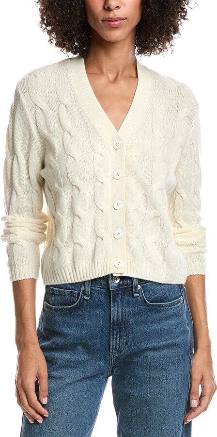 Forte Cashmere Wool & Cashmere-Blend Cable V-Neck Cardigan