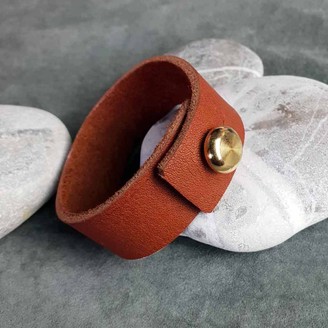 N'damus London Mens Tan Leather Bracelet With Large Brass Button