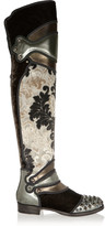 Thumbnail for your product : Dolce & Gabbana Metallic leather, brocade and velvet over-the-knee boots