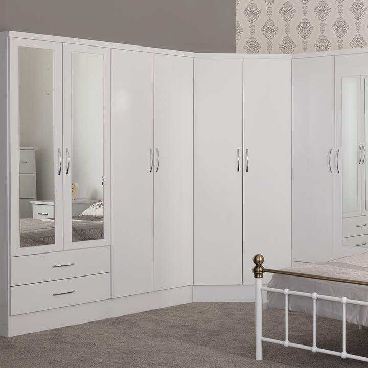 Dunelm Nevada 4 Door 2 Drawer Wardrobe, Mirrored White ShopStyle Chests