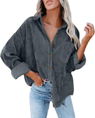 Mingfa.y Womens Corduroy Button Down Shirt Oversized Blouses Tops Long  Sleeve Casual Warm Jacket with Pockets Graphic Tee for Women Navy -  ShopStyle