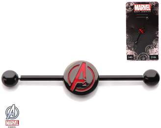Marvel 14g 1 3/8s Black Plated Barbell with Red Avengers Logo 316L Stainless Steel Body Piercing Jewelry