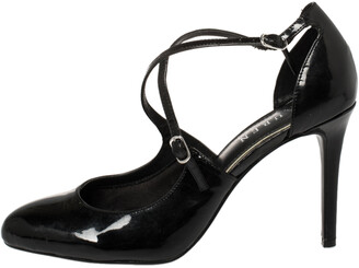 Ralph Lauren Black Patent Leather Criss Cross Ankle Strap Sandals Size 37