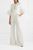 Thumbnail for your product : Elie Saab Feather-trimmed Cady Jumpsuit - White