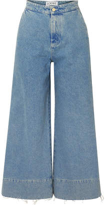 Loewe Frayed Cropped High-rise Wide-leg Jeans - Indigo