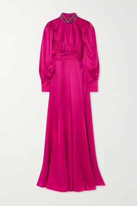 Andrew Gn Crystal-embellished Gathered Silk-satin Gown