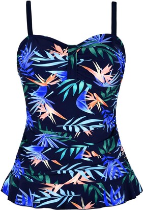 Hilor Womens 50s Retro Ruched Tankini Swimsuit Top with Ruffle Hem 