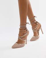 Thumbnail for your product : Public Desire Gosh blush studded heeled shoes