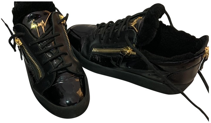 black patent leather trainers