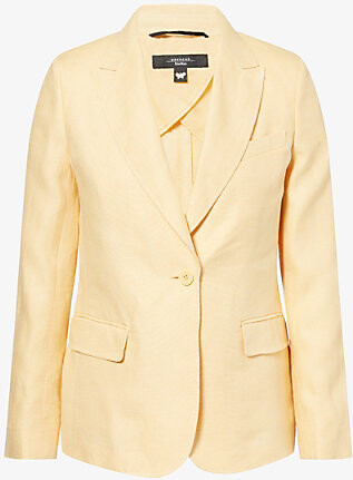 Weekend Max Mara Womens Light Yellow Single-Breasted Linen Blazer 12