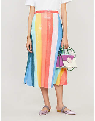 Olivia Rubin Rainbow-striped sequinned skirt