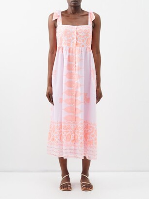 Juliet Dunn Tie-shoulder Printed Cotton Midi Dress