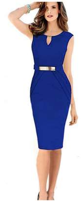 Best Nest Wellness Bestgift Women's Solid Color V-Neck Sleeveless Pencil Dress with Metal L