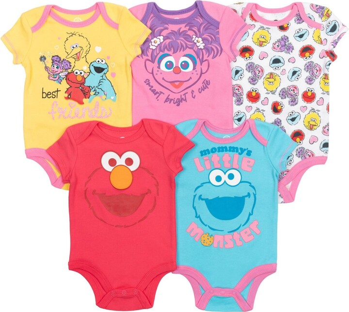 Sesame Street Baby Girls 5 Pack Bodysuits Newborn to