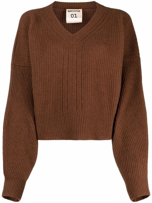 Semi-Couture V-neck wool-blend knit jumper