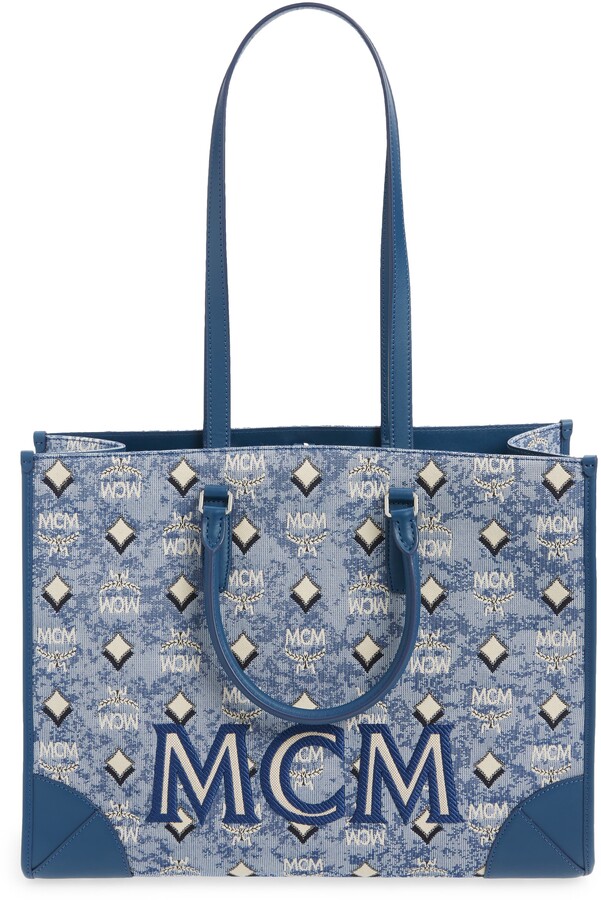 MCM Ladies Blue Shoulder Bag in Vintage Jacquard Monogram