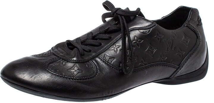 Louis Vuitton Black Monogram Embossed Leather Lace Up Sneakers