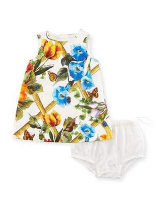 Dolce & Gabbana Brocade Bamboo-Print Dress w/ Bloomers, Size 12-30 Months
