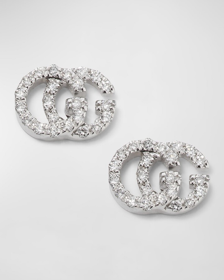 Gucci Running G Pave Diamond Stud Earrings in 18K White Gold - ShopStyle