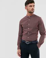 Thumbnail for your product : ASOS Design DESIGN slim fit smart shirt in polka dot with grandad collar in burgundy-Red