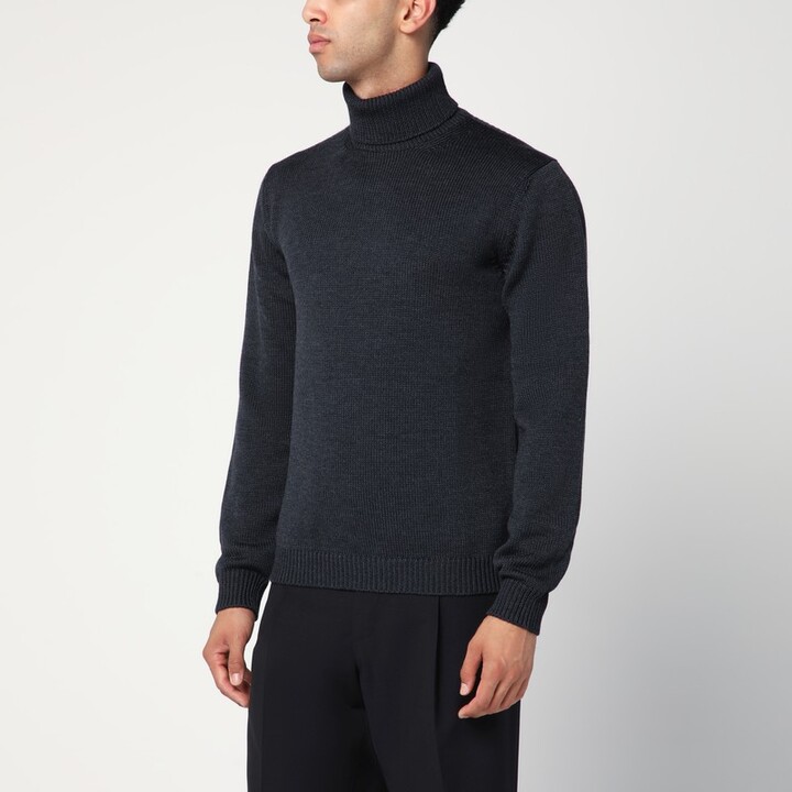 Roberto Collina Anthracite grey wool turtleneck sweater