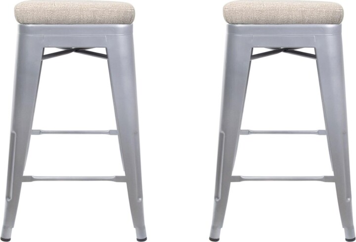 Gia 24-Inch Counter Height Backless Metal Stool Chair with Beige Linen Seat
