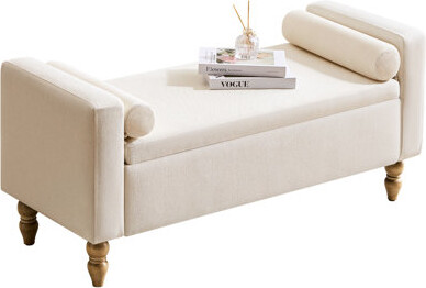 Charlton Home Upholstered Storage Bench with Two Pillows and Arms Button-Tufted End of Bed Bench for Living Room Bedroom Entryway