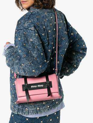 Miu Miu pink logo embossed leather shoulder bag