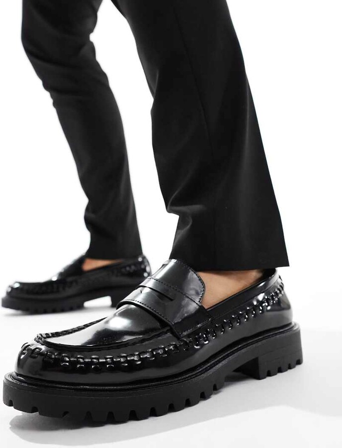 London Rebel X wide fit cleated sole chunky penny loafers in cream