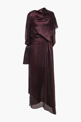 Roland Mouret Solera Draped Silk-blend Lamé Maxi Dress