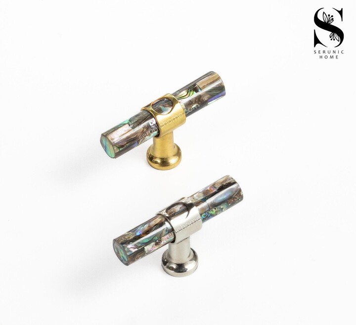 Inlaid Abalone Short Tube Knob - Rare Pearl Cabinet, Set Of 2