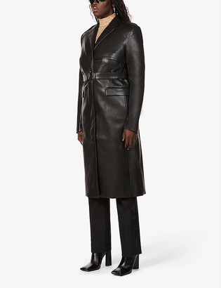 Three Quarter Length Coat Knee Length Leather Coat Women/'s Coat Size ML A-Line Leather Coat Black Leather Coat